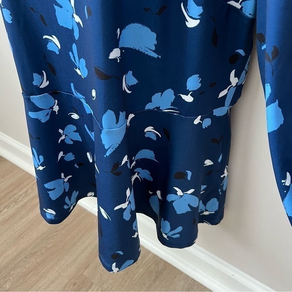 Eloquii Peplum Tie Neck L/S Top Boho Keyhole Back Cut Out Stretch Blue Floral 20 - Picture 5 of 10